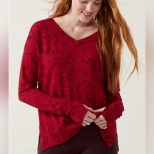Athleta Red Patterned Crew Neck Sweater